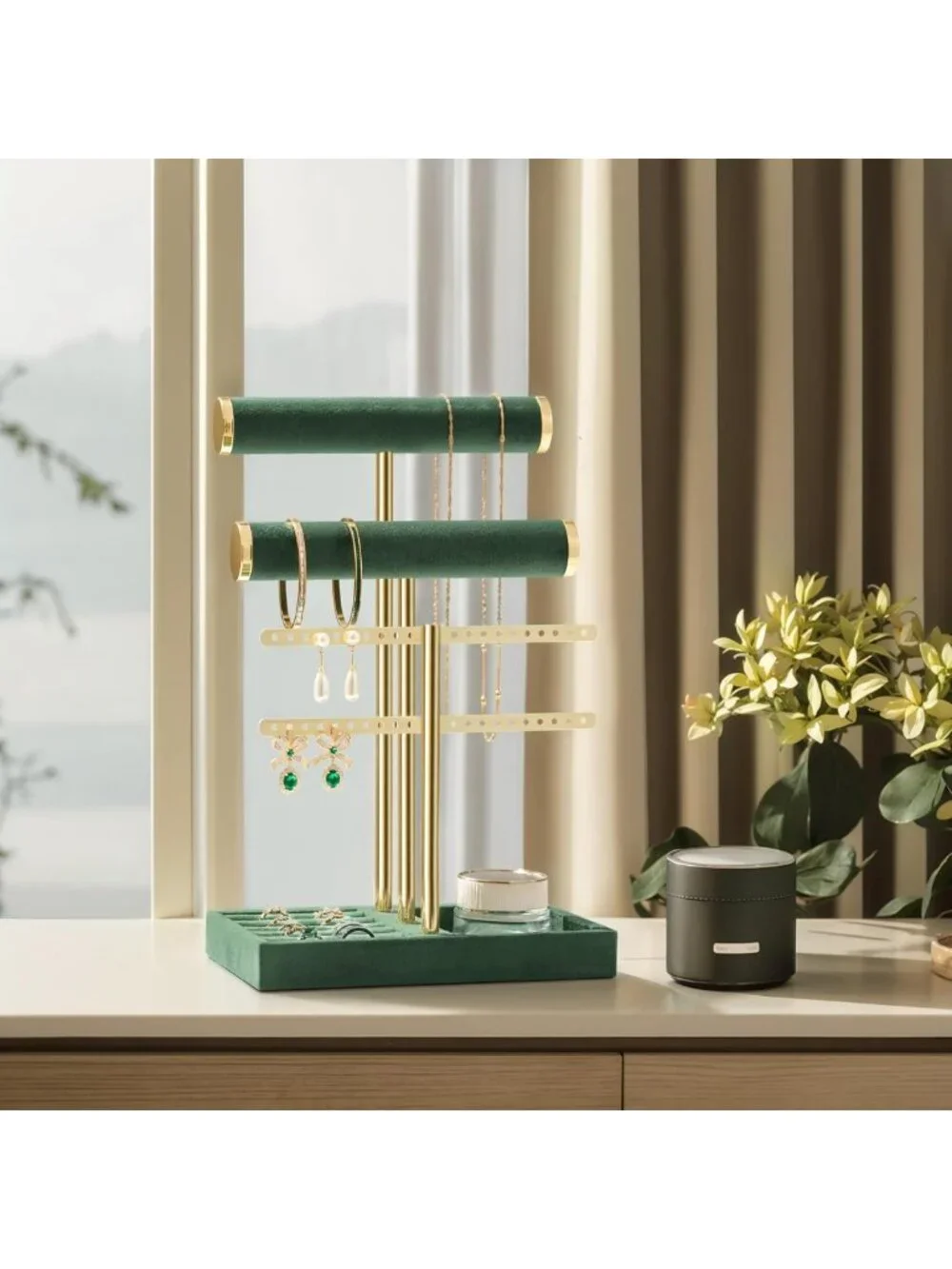 Elegant 3-Tier Velvet Jewelry Organizer Stand for Necklaces, Bracelets & Rings